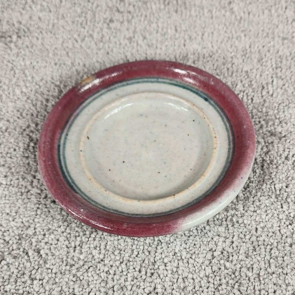 MH Studio‎ Pottery Small Dish Mauve Gray Blue Glazed Signed Ceramic Coaster 4.5"